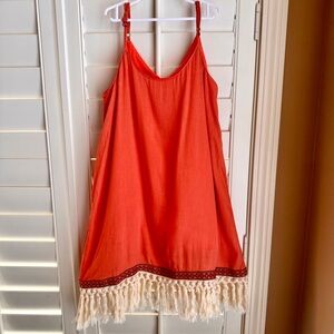Hayden Girls Orange Boho Tassel‎ Fringe Dress Size 11/12  Beachy Cottagecore